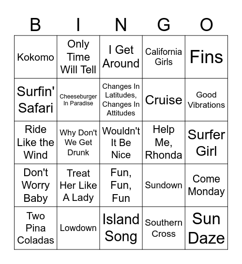 Parrothead Music Bingo Card