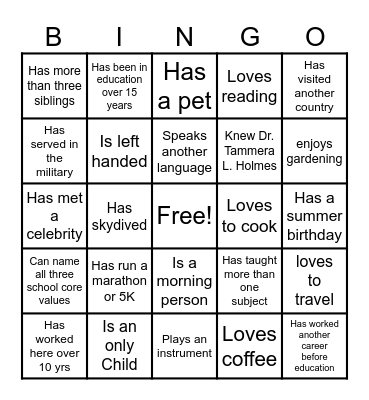 THAA Community Builder Bingo Card