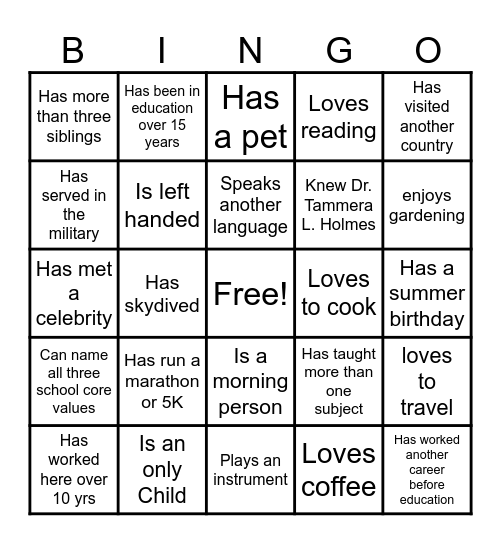 THAA Community Builder Bingo Card