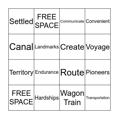 Westward Expansion Bingo Card