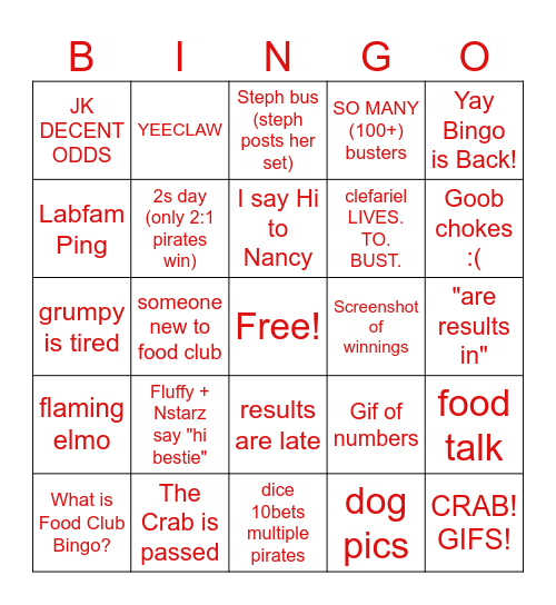 Food Club 4 Bingo Card