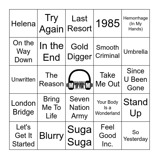 MTV's TRL Bangerz Bingo Card