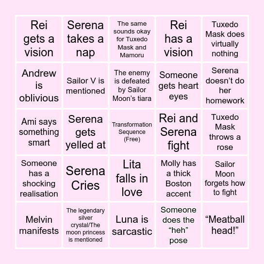 Sailor Moon Bingo! Bingo Card