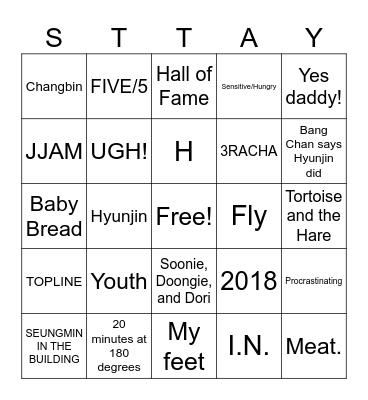 Stray Kids Trivia Bingo Card