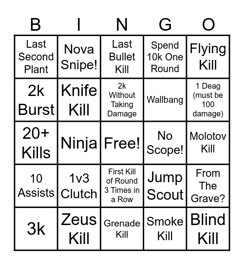 Counter Strike 2 Bingo Card