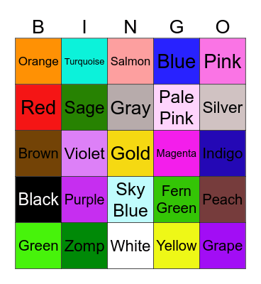 Color Bingo Card