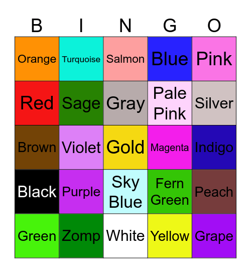 Color Bingo Card