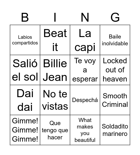 Bingo musical Bingo Card