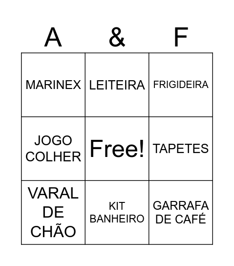 BINGO CASA NOVA Bingo Card