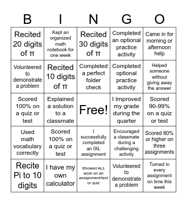Math Bingo! Bingo Card