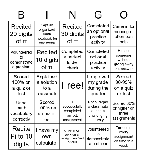 Math Bingo! Bingo Card