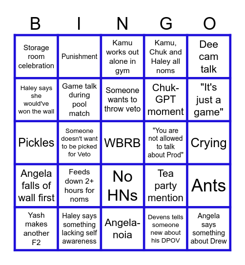 BB28 Feeds Week 5 Bingo Card