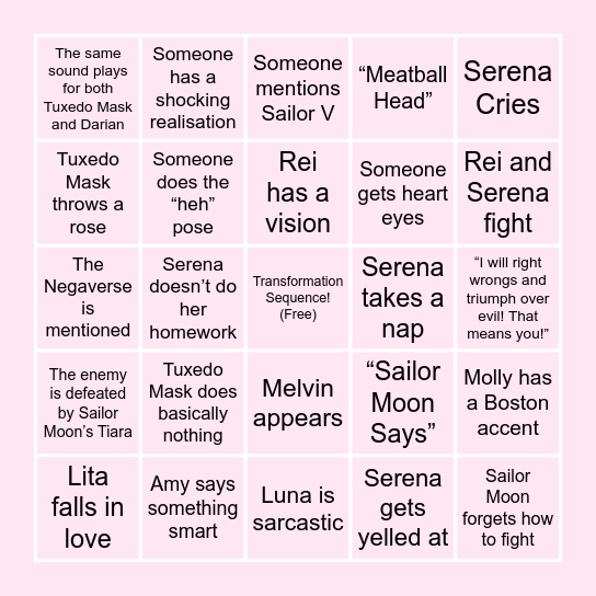 Sailor Moon Bingo Card