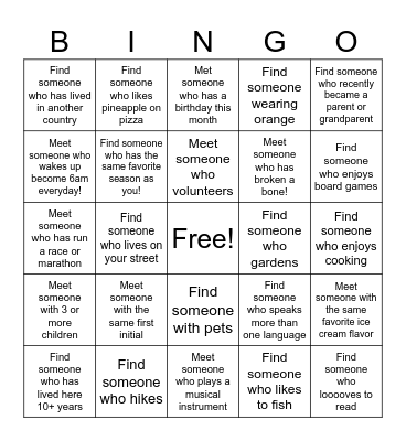 Neighborhood Bingo! Bingo Card
