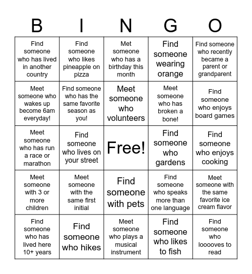 Neighborhood Bingo! Bingo Card