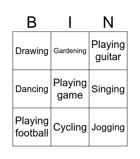 Friend's hobbies Bingo Card