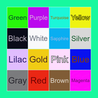 Colors Bingo Card