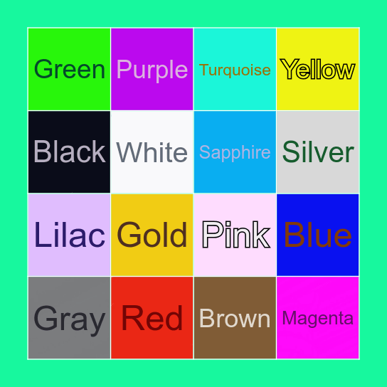 Colors Bingo Card