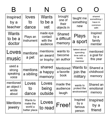 Speech Bingo Card