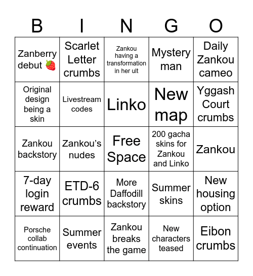 NTE 1.3 Livestream Bingo Card