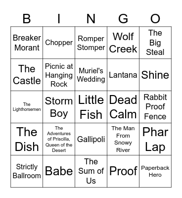 Australian Movies Bingo Card