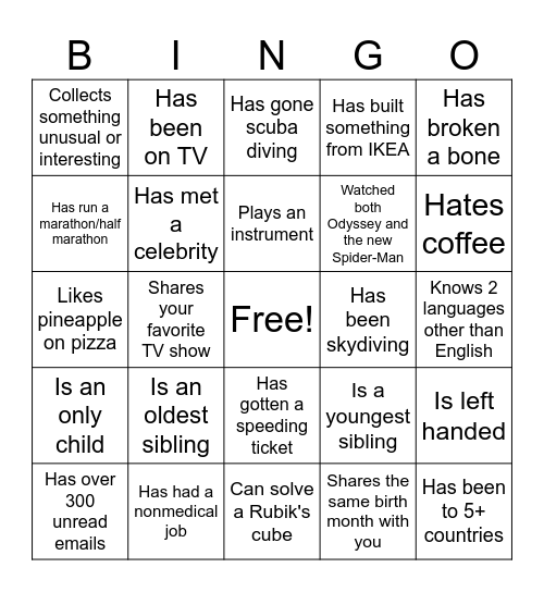Neuro Ice Breaker! Find Someone Who... Bingo Card