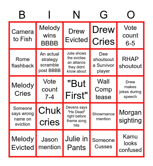 BB28 Week 4 Eviction Card Bingo Card