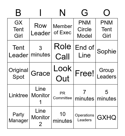 Role Bingo Card