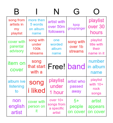 spotify Bingo Card