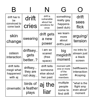 tf!drift return stream!!! Bingo Card