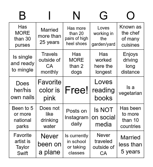 "Who are your team members?" Bingo Card