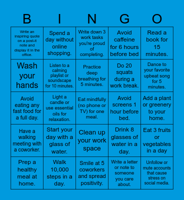 Healthy Habits BINGO- PTI Bingo Card