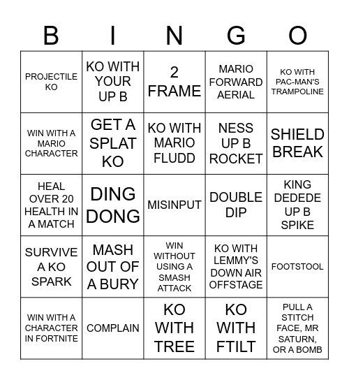 Smash bros Bingo Card