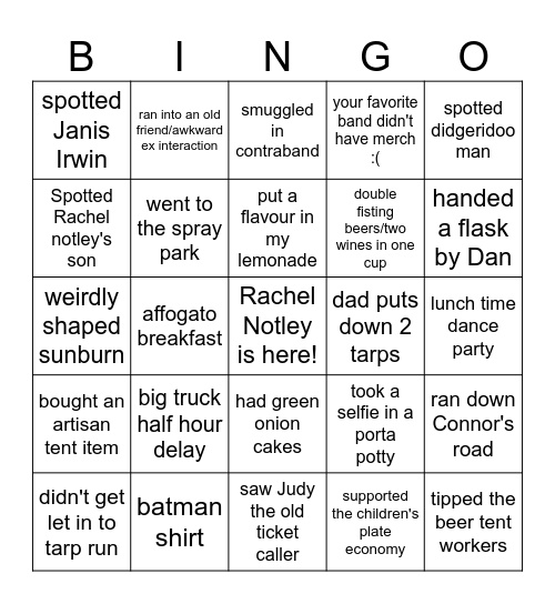 Folk Fest 2026 Bingo Card