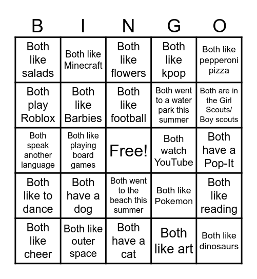 Name:____________________________                         Date:______________ Bingo Card