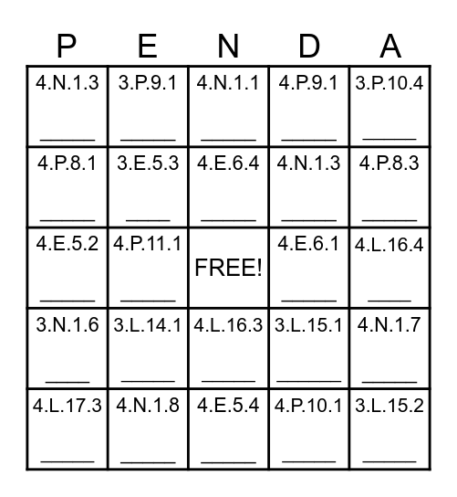 Name: _________________ Bingo Card