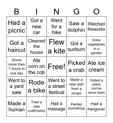 SASSy Summer Bingo Card