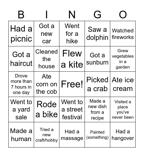 SASSy Summer Bingo Card