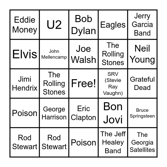 Old School in the Sand 2026 Set List Bingo Card