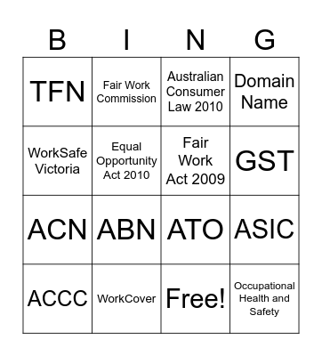 Legal Requirements Bingo Card