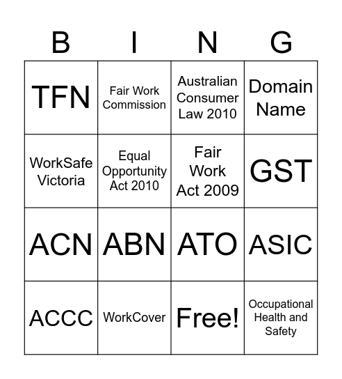 Legal Requirements Bingo Card