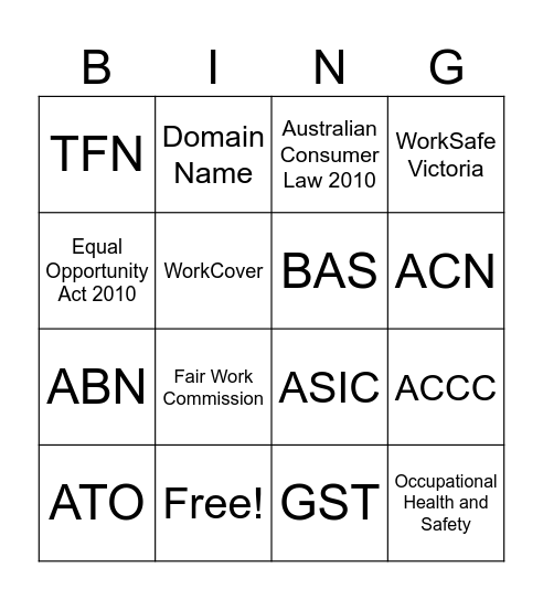 Legal Requirements Bingo Card