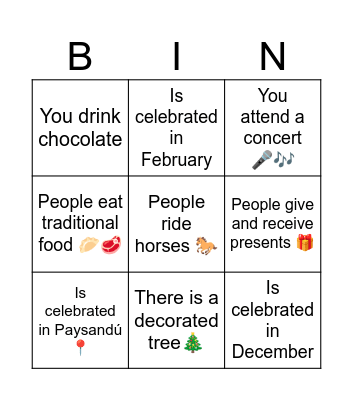 Our Festivals Now and Then Bingo Card