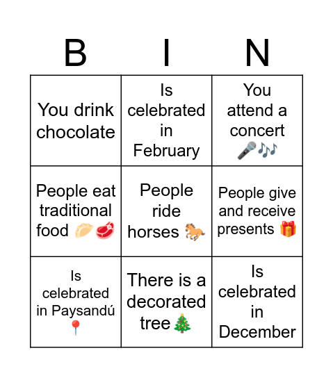 Our Festivals Now and Then Bingo Card