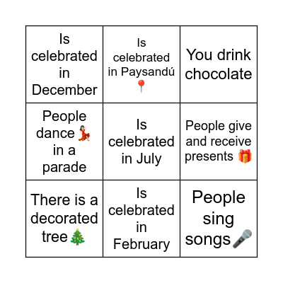 Our Festivals Now and Then Bingo Card