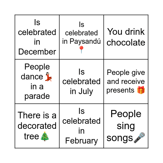 Our Festivals Now and Then Bingo Card