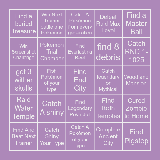 Cobblemon Bingo Card