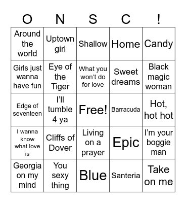 Dive Bar Music Bingo! Bingo Card