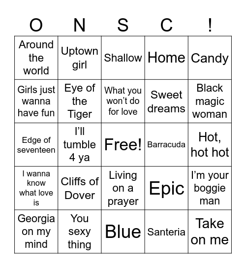 Dive Bar Music Bingo! Bingo Card