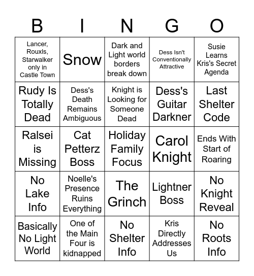 Deltarune Bingo Card